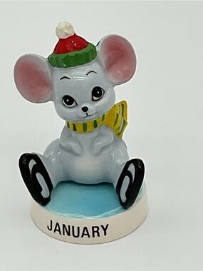 Vintage Norcrest January Mouse Figurine Holiday Snow Mouse